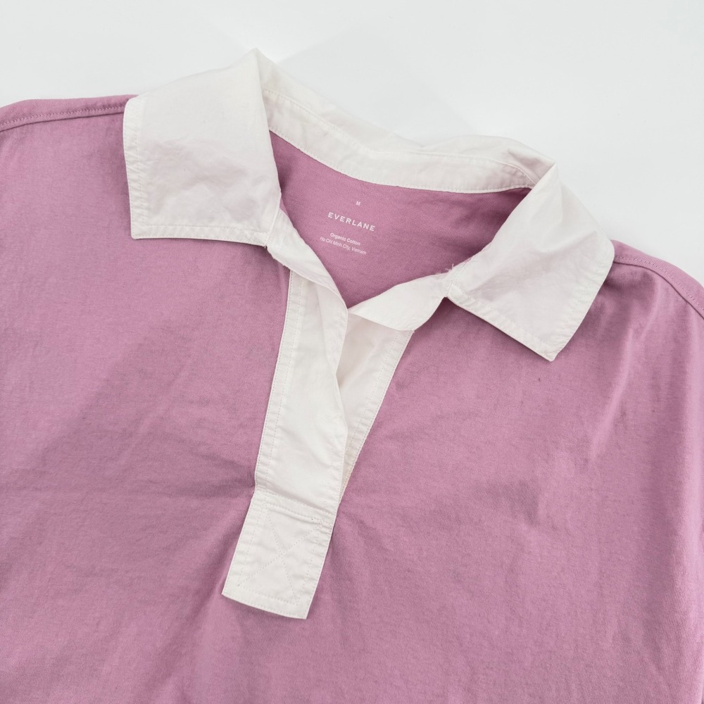 Everlane Rugby Shirt Pink Collare Organic Cotton Short Sleeve Women Medium Dress - Picture 1 of 8